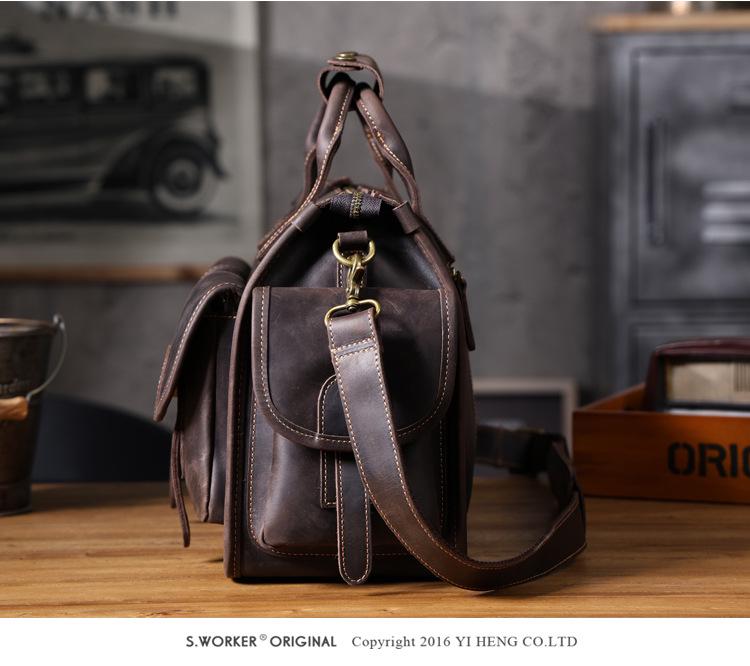 Men's Genuine Leather Crazy Horse Briefcase & Messenger Laptop Bag
