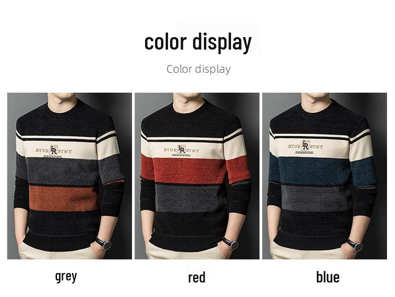 Men's Winter Chenille Sweater - Round Neck, Warm Velvet-Lined, Thick Knit Base Layer for Middle-Aged Men