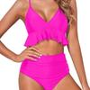 Einfarbiger gerüschter High-Waist Zweiteiler Badeanzug - 2025 Neuer Stil Bikini Bademode