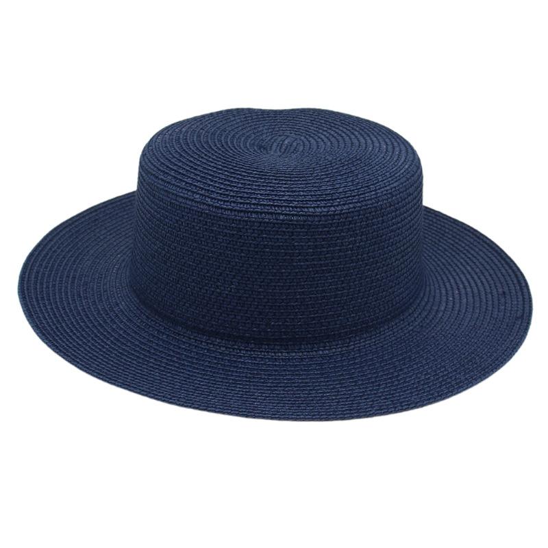 Color Dome Flat Top Brim Monochrome Straw Hat Popular Bare French Beach Hat Sunshade Breathable Hat