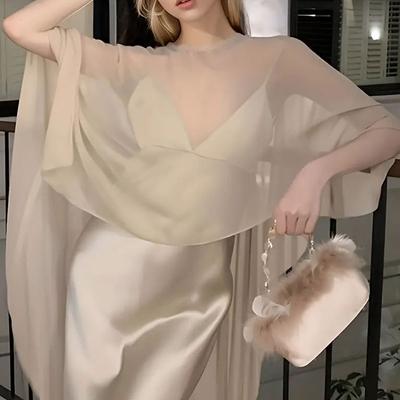 1PC Spring And Summer Chiffon Fabrics Asymmetric Tulle Cape Coat Europe And The United States Wind