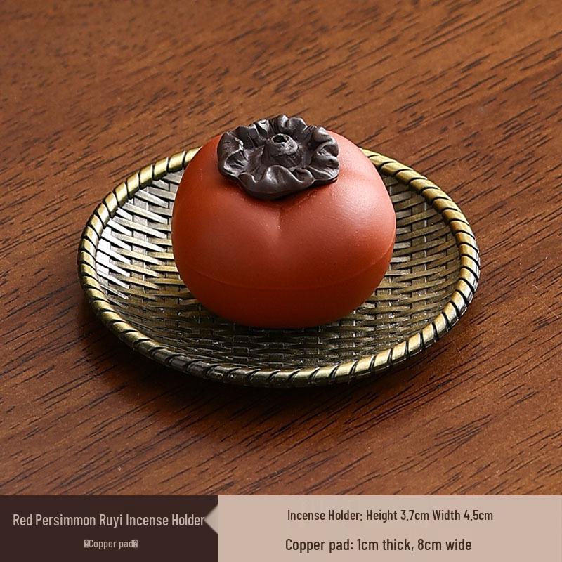 Creative Small Ceramic Persimmon Incense Holder - Zisha Burner for Agarwood & Sandalwood, Ideal for Tea & Incense Ceremonies Indoors