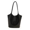 New Leather Women's Bag Trendy Fashion Woven Pattern Cowhide Casual Vegetable Basket Bucket Bag Portable Bag