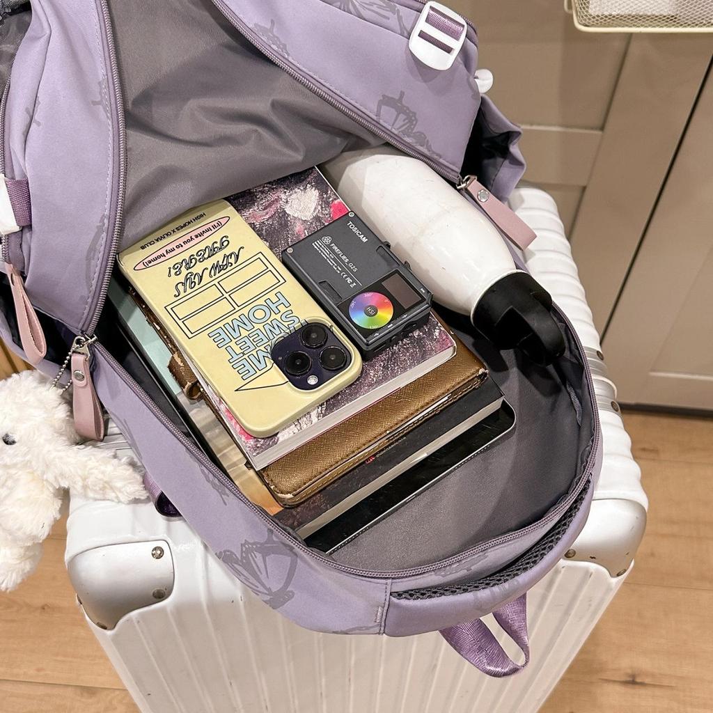 Rucsac din nailon cu capacitate mare și imprimeu fluturi pentru elevi de gimnaziu