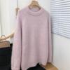 2025 Winter European Women's Pink Cashmere Blend Raglan Sleeve Loose Sweater