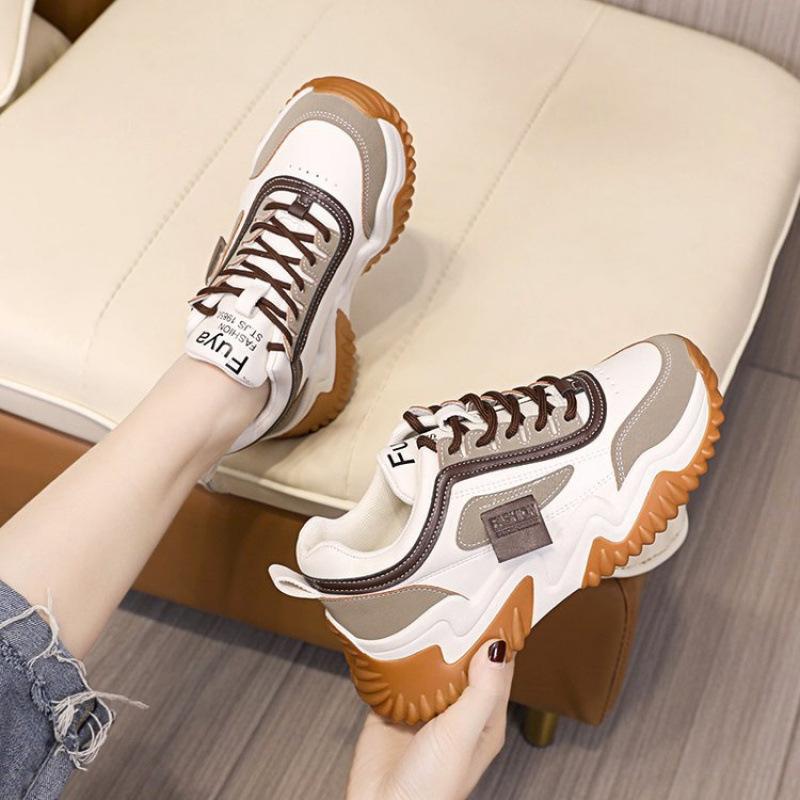 ins tide Korean version of dad shoes girl 2025 spring new student platform muffin sports shoes contrasting color lace-up casual shoes
