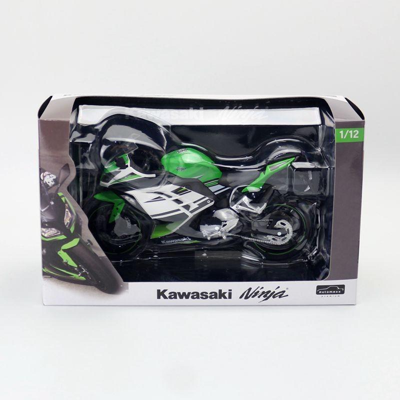 

Kawasaki Alloy Motorcycle Model With Inertia Control For Collectors And Display White Green