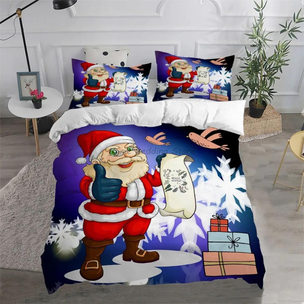 Happy New Year Duvet Cover Set Soft and Breathable Home Decoration Cartoon Santa Claus Reindeer Merry Christmas Bedding Set