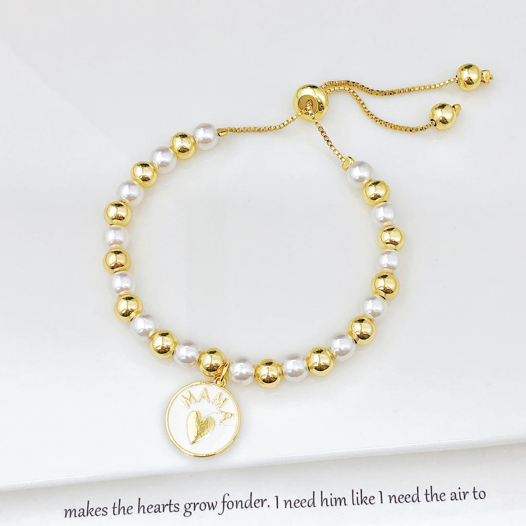 Hot Sale Zircon Shell Mother Theme Copper Bead Pearl Chain Bracelet Fashion for Women Mom Holiday Mother's Day Jewelry Gift