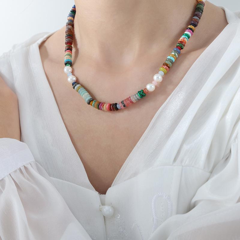 Handmade Natural Stone & Freshwater Pearl Beaded Necklace - Versatile Jewelry for Women
