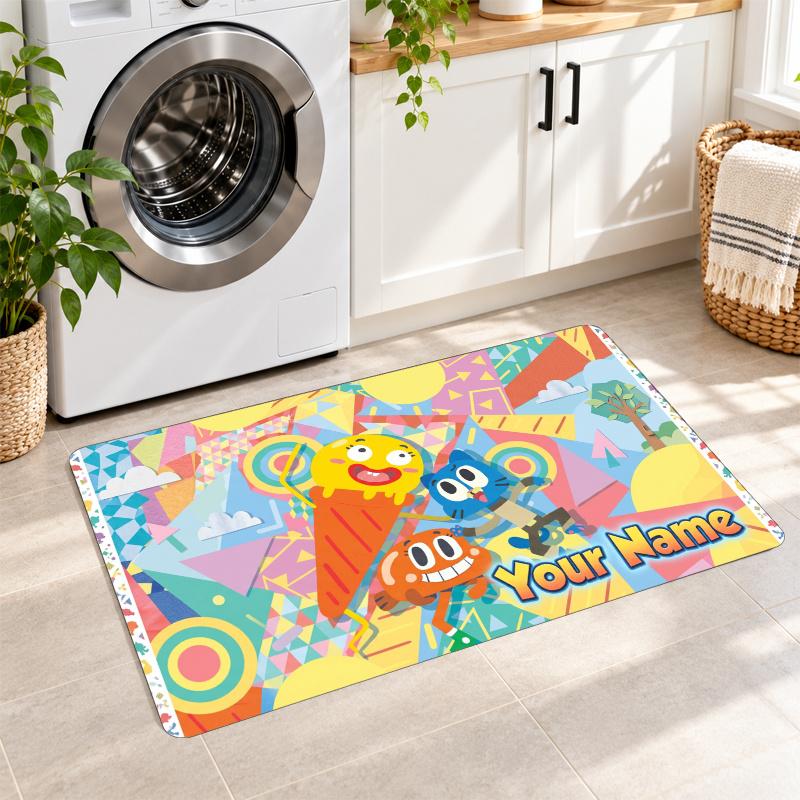 Amazing World of Gumball Custom Text Flannel Floor Rug Soft Kitchen Mat Personalized Non Slip Carpet