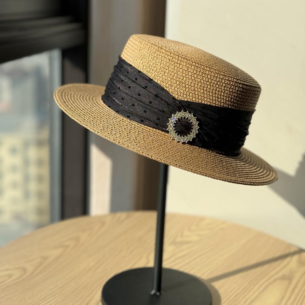 New French Seaside Straw Hat Women's Summer Flat-top Sun Hat Sun Protection Beach Hat UV Protection Top Hat