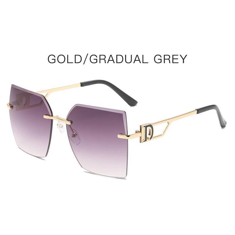 Glamour Luxury D Brand Women Sunglasses Oversize Fashion Stylish Ladies Sun Glasses Rimless Designer Trend Eyewear UV400