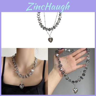 Waterdrop Crystal Beaded Necklace For Women Handmade Heart Pendant Double Layer Jewelry