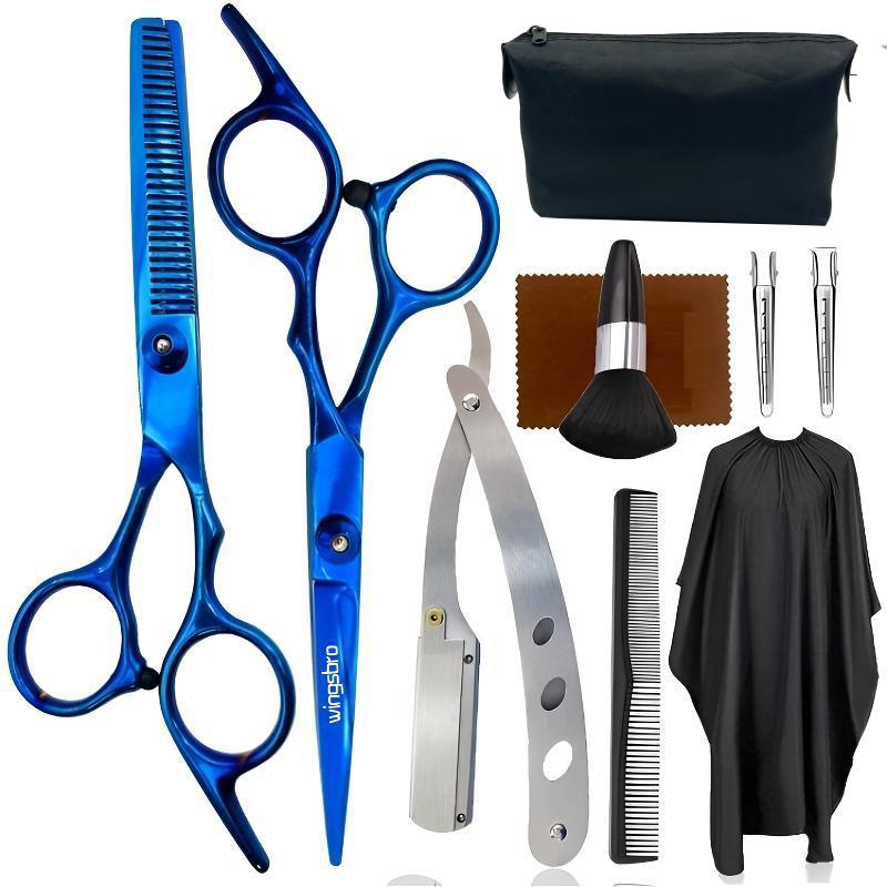 6.7 Inches Hair Cutting Scissors Set, Flat & Thinning Scissors with Accessories for Barber Salon Shop and Homeuse