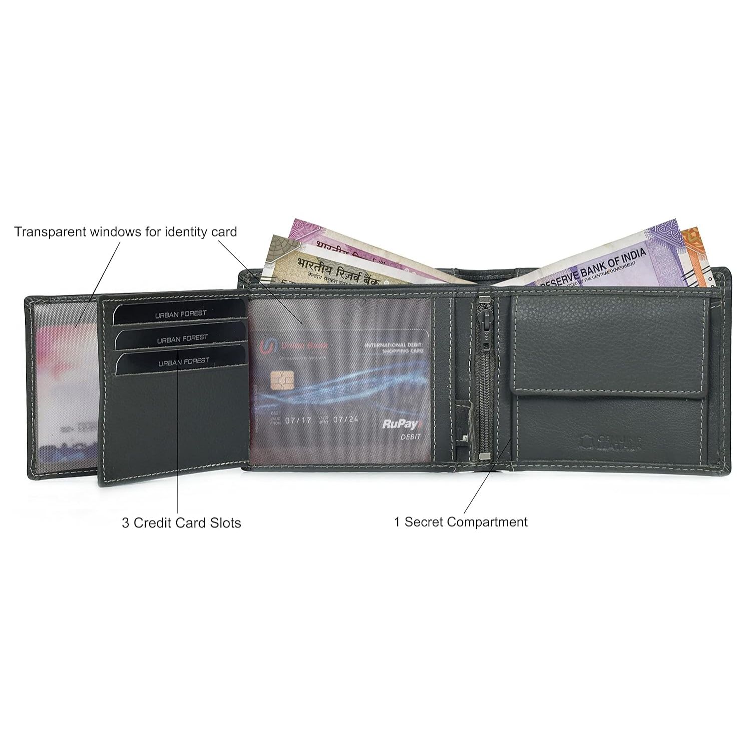 Серый кожаный мужской кошелек Oliver — фото 4