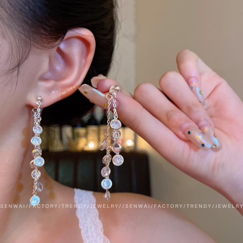 Korean micro-inlaid zircon fringed earrings women s light luxury earrings, earrings.