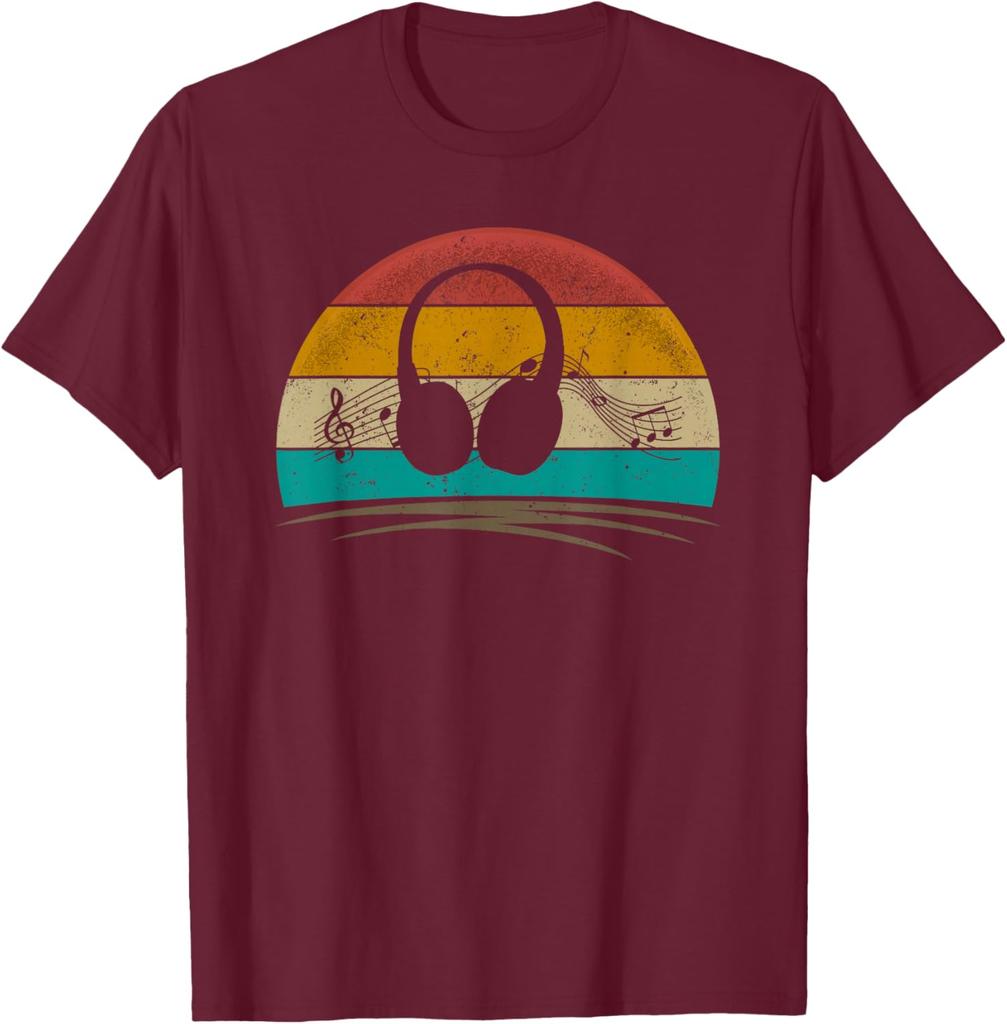 Headphones Music Retro Sunset Graphic T-Shirt Vintage Aesthetic Tee for Men Women