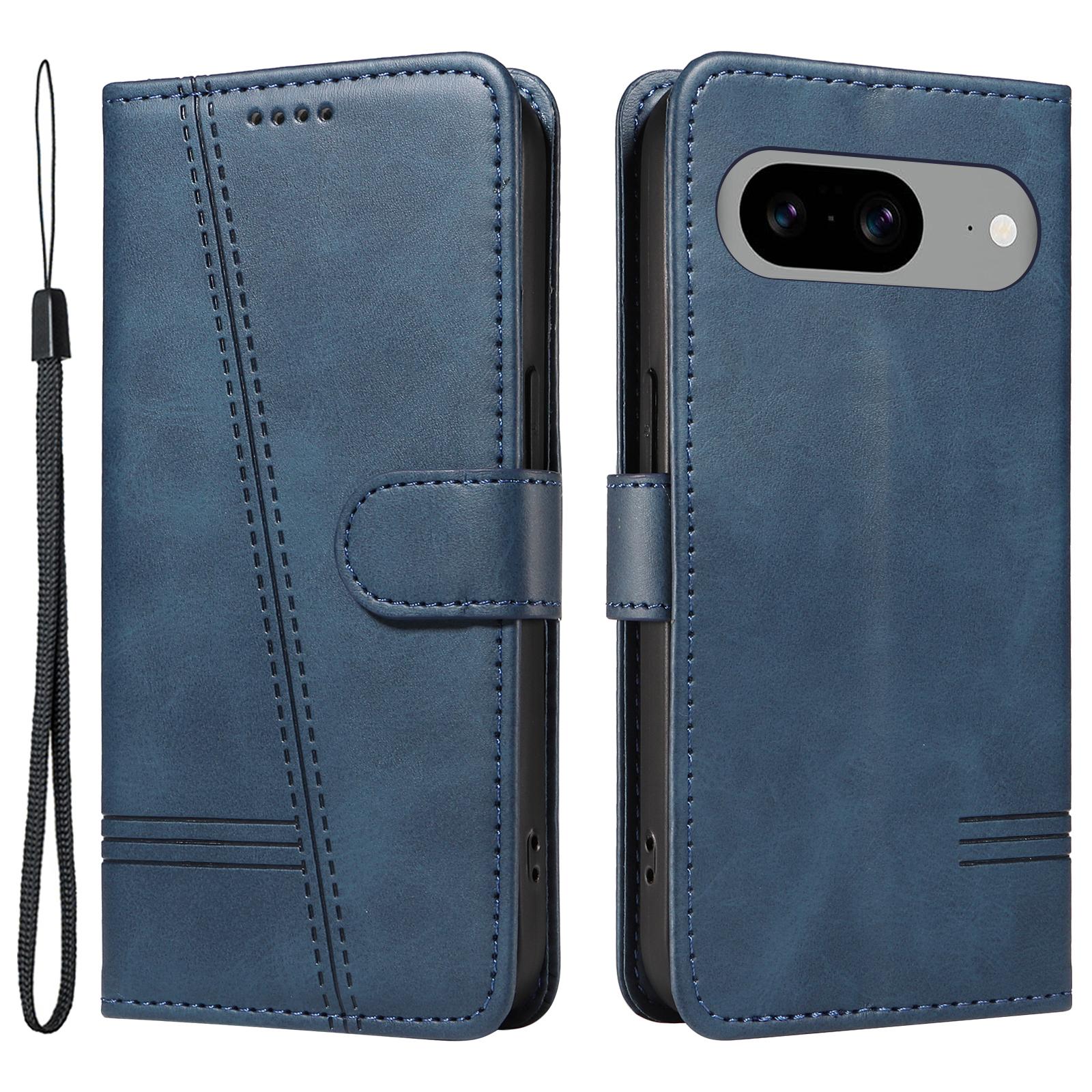 

For Google Pixel 8 Case Leather Phone Cover with Wallet and Horizontal Viewing Stand Blue