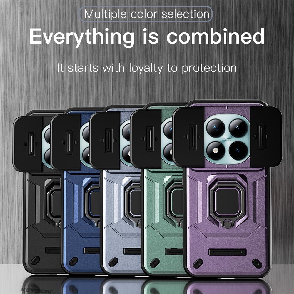 KEYSION Shockproof Case for Xiaomi Redmi Note 15 Pro+ 5G Slide Camera Protection Metal Ring Stand Phone Cover for Redmi Note 15 4G 5G