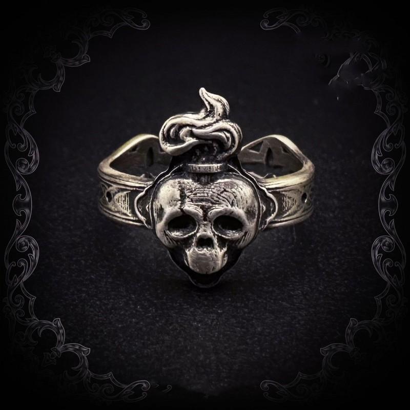 Adjustable Vintage Gothic Skull Ring Men Women Copper Electroplated Retro Punk Jewelry Accessory Adjustable Open Band