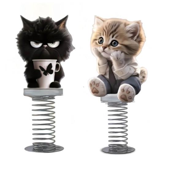 Yousheng 2D Acrylic Cat Bobblehead Bouncing Cat Decoration Cartoon Cat Ornament with Spring for Car Dashboard Desk Decor
