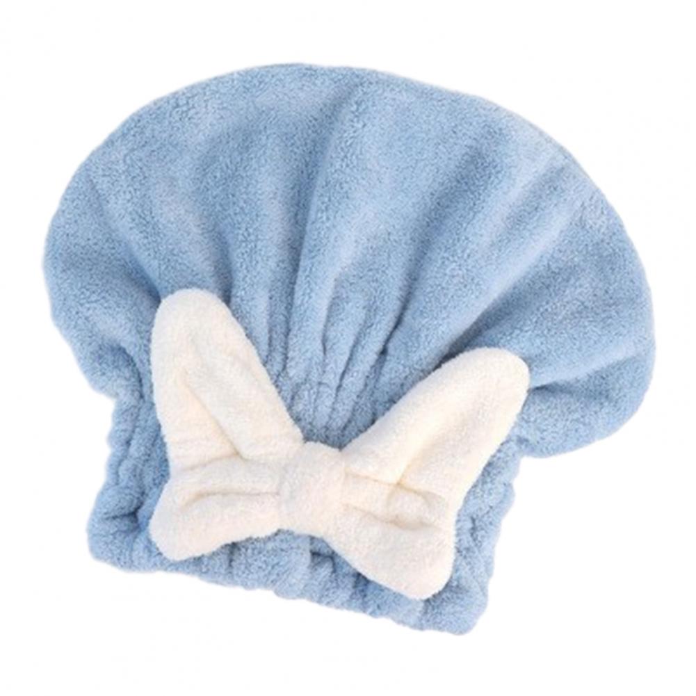 Quick Dry Shower Cap for Women Girls Cute Bowknot Absorbent Coral Fleece Elastic Drying Hair Hat Curly Long Thick Hair синий
