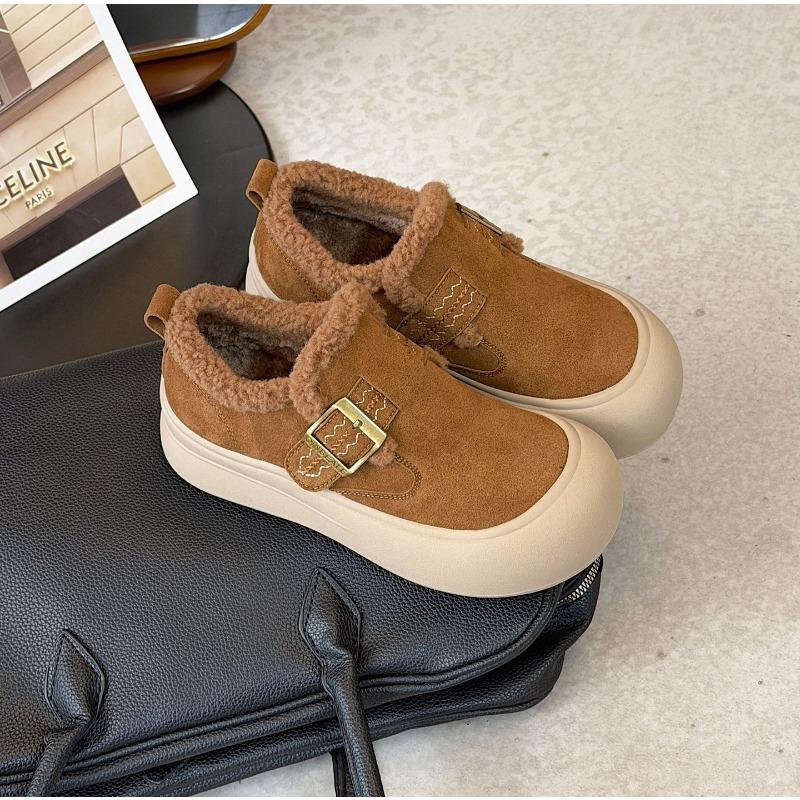 Casual Board Shoes Women's Thick-soled Fluff Buckle Small Man Velvet Warm Winter New Single Shoes Women's Lamb Wool