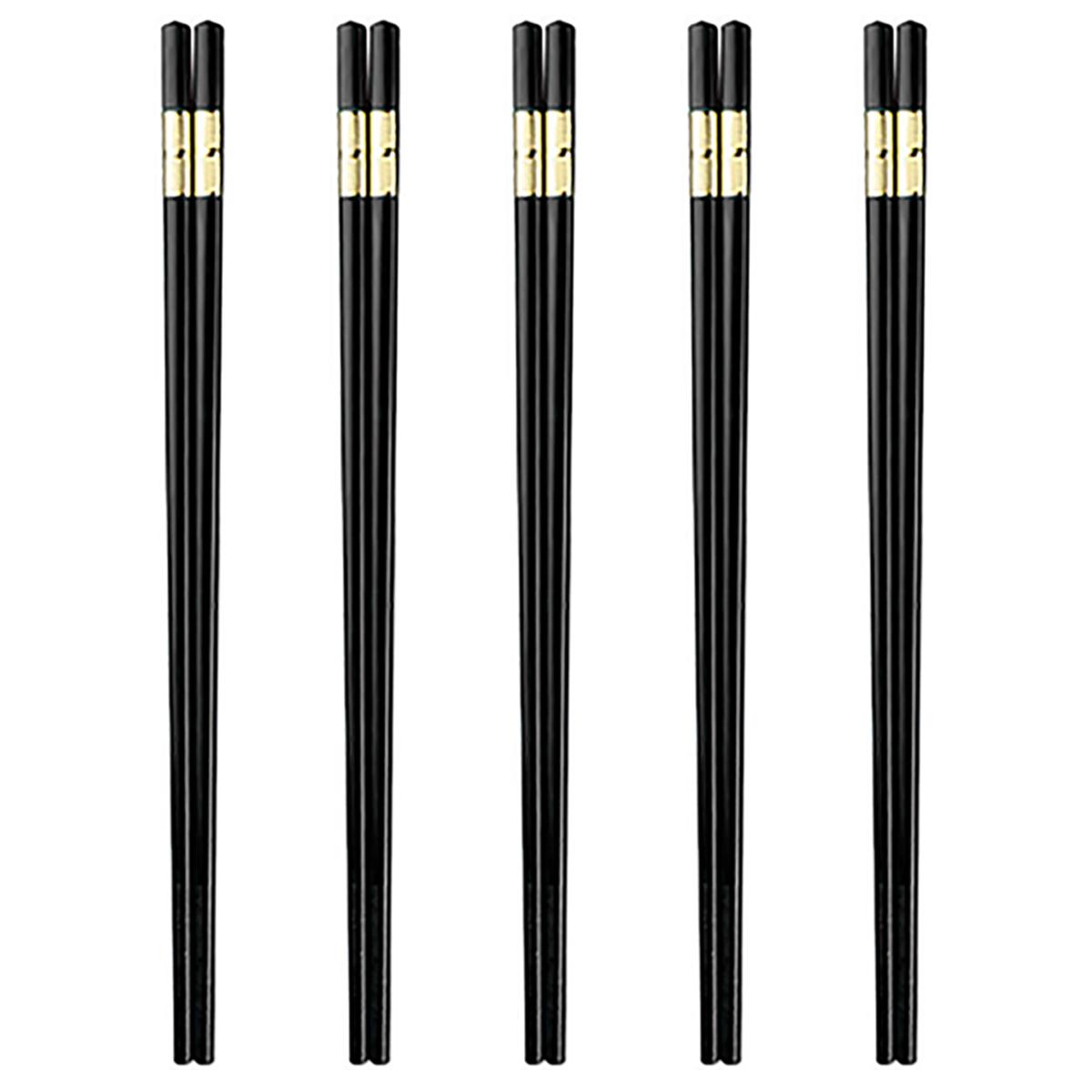 

Набор из 5 пар черно-золотых палочек для еды, палочки для суши, палочки для еды многоразовые, нескользящие, палочки для еды из сплава, китайские палочки для еды