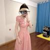 Dopamine Small Pink V-neck Dress Women's Summer New Waist Thin Gentle Short-sleeved Skirt