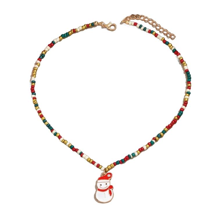 

Colorful Beaded Pendants Necklace Elegant Christmas Necklace for Women Featuring Colorful Beads and Festive Charm
