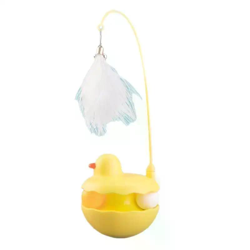 Tumbler Cat Teaser Toy With Removable Feathers & Bells - Self Amusing Kitten Play Wand Easy To Clean And Reassemble