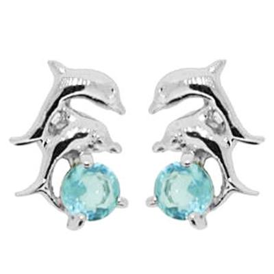 [F6931] - BO Silver 'Tendres Dauphins' Silver Aquamarine (rhodium-plated) - 11x6 Mm