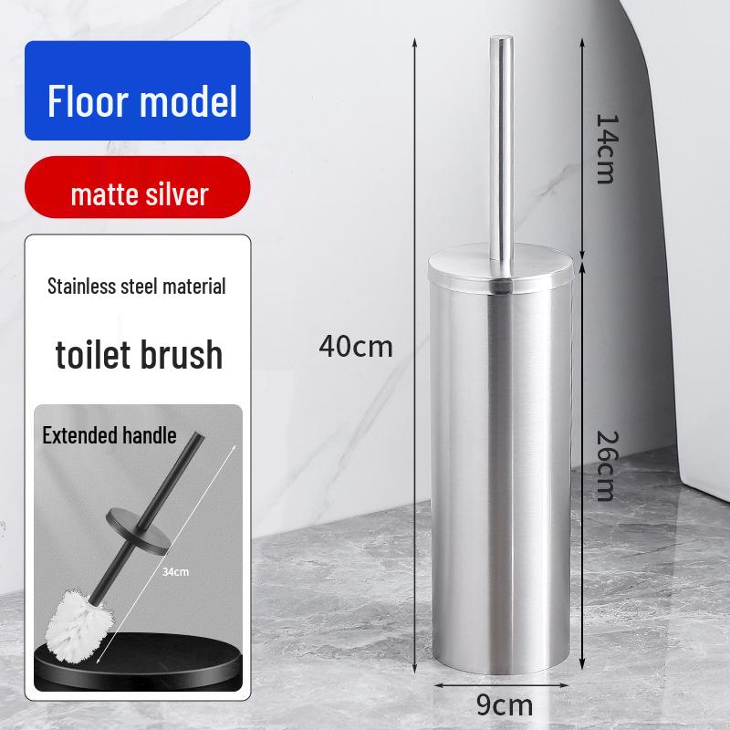 Wall-Mounted Stainless Steel Toilet Brush with Odor-Proof Long Handle and Round Holder for Bathroom Cleaning