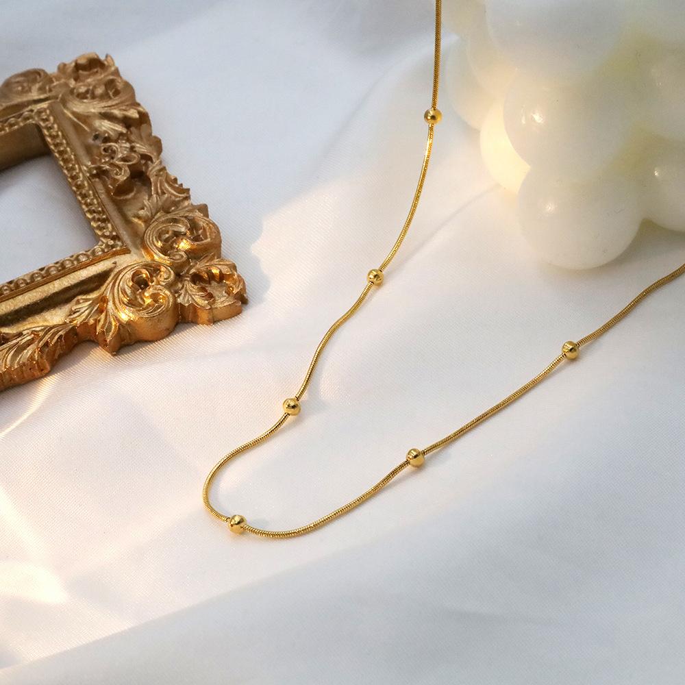 Wind Titanium Steel Collarbone Chain Women'S High-End Light Luxury 18K Gold Bead Snake Bone Chain Necklace Jewelry