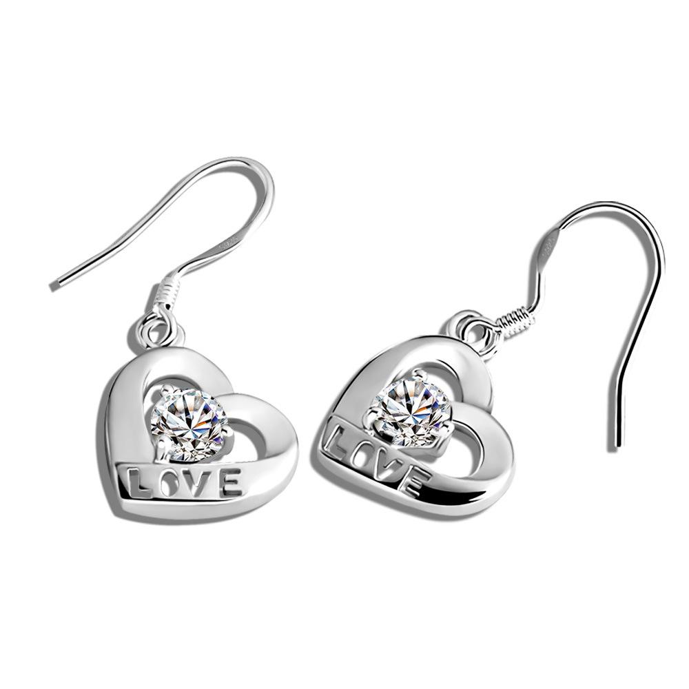 

Simple And Cold Wind Earrings Women S Electroplated Platinum Inlaid Zircon Temperament Heart-Shaped Earrings Jewelry