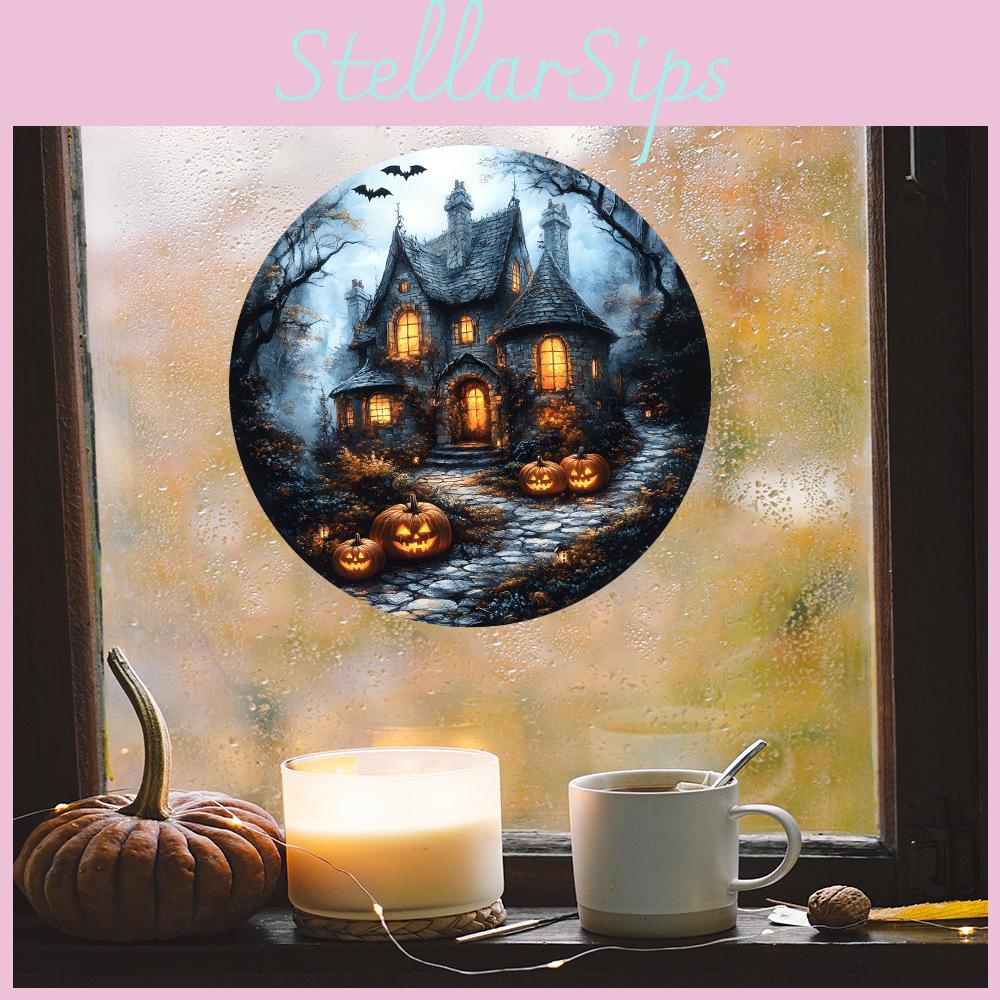 Pvc Schloss Kürbis Fledermaus Wandaufkleber Für Küche Und Esszimmer Moderne Dekoration Uv Statische Haftung Halloween Thema