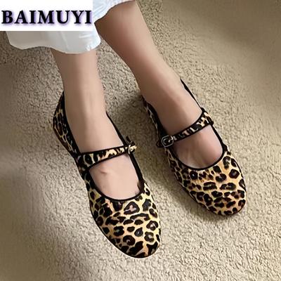 Leopardí baleríny Dámské boty Mary Janes 2025 Trend Zimní Nové Lolita Mělké Boty Designérské Šaty Ples Elegantní Mujer Zapatillas
