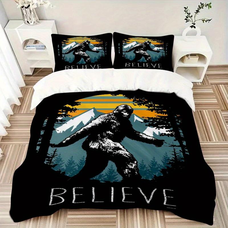 

3pcs Bigfoot, Believe Bedding Set Down Comforter Cover and Pillowcases, Suitable for Guest Room Home Decoration All Seasons(No Insert) S0819073 135x200cm