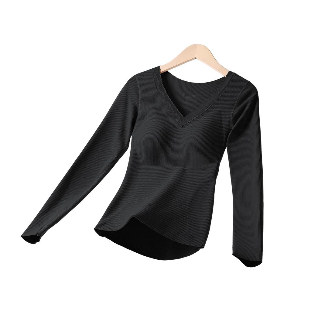 Women’s Cashmere Silk Slimming Underwear Set with Built-In Bra: Warm Cotton-Wool Long Sleeve Top & Bottoms for Autumn/Winter