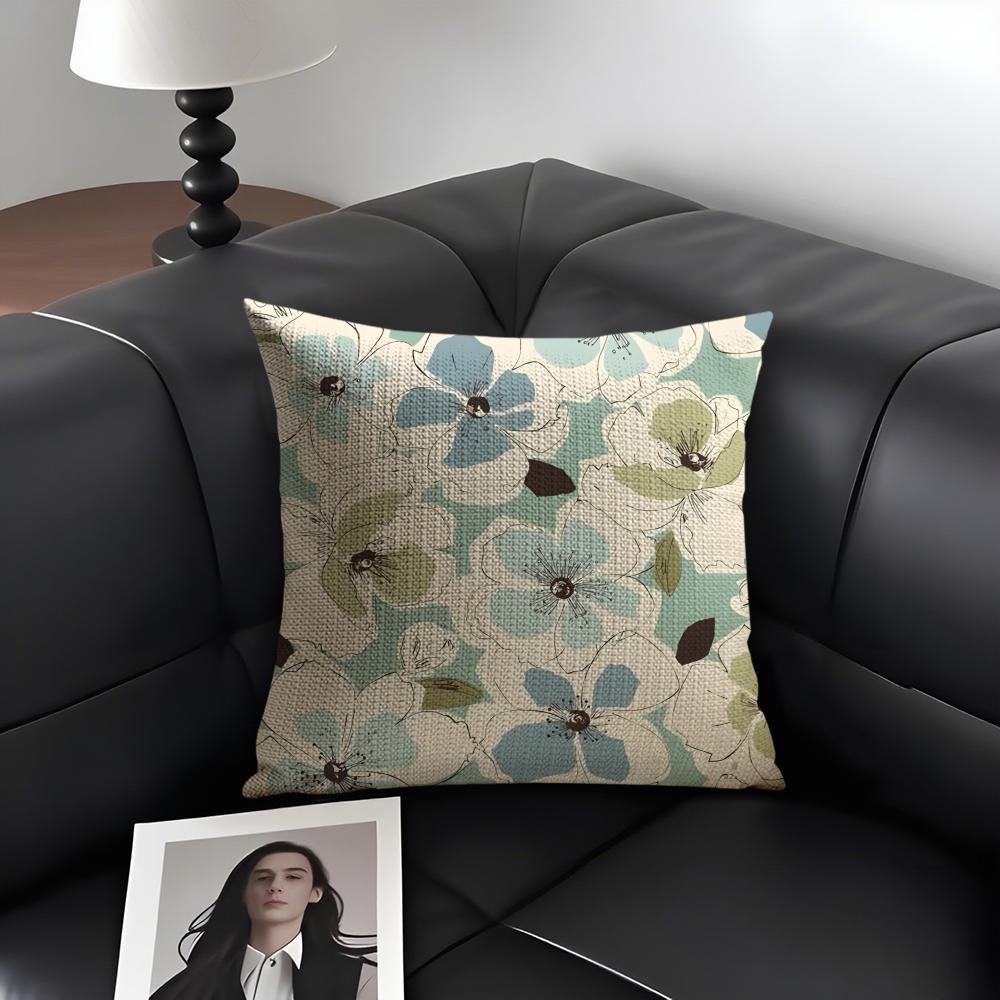 Simple And Elegant Flowers Cushion Cover Natural Linen Organic Fabric DoubleSided Printing Sofa Home Decor Gift Pillow Case