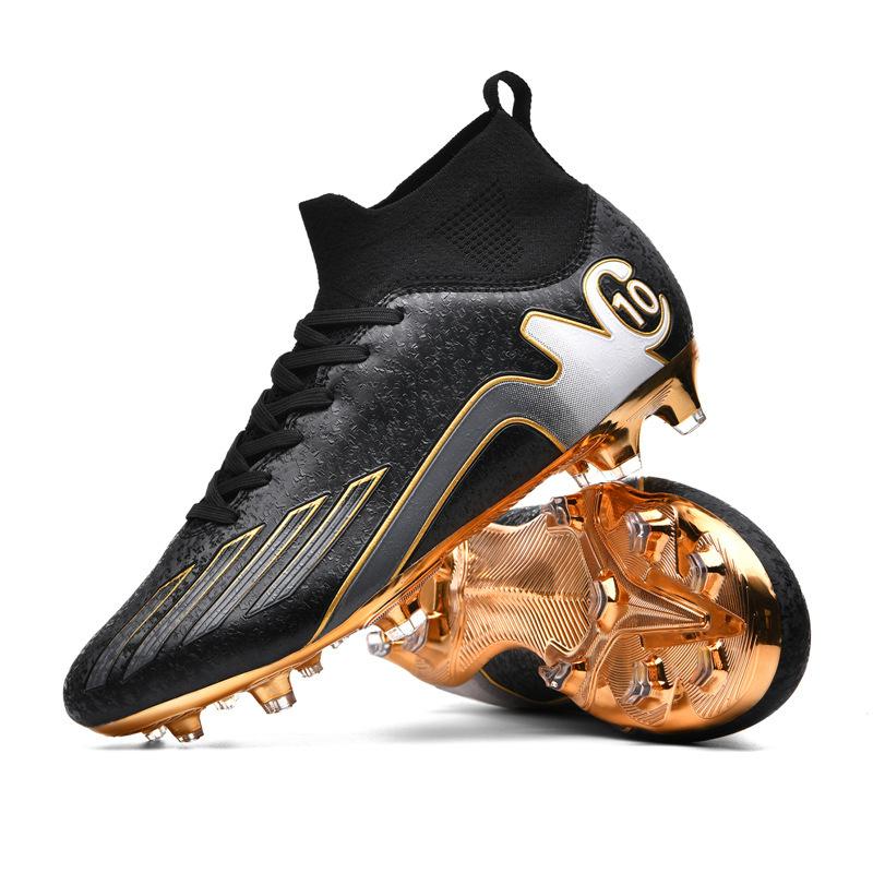New electroplated gold-soled high-top spike football shoes, competition training shoes, indoor and outdoor sports shoes