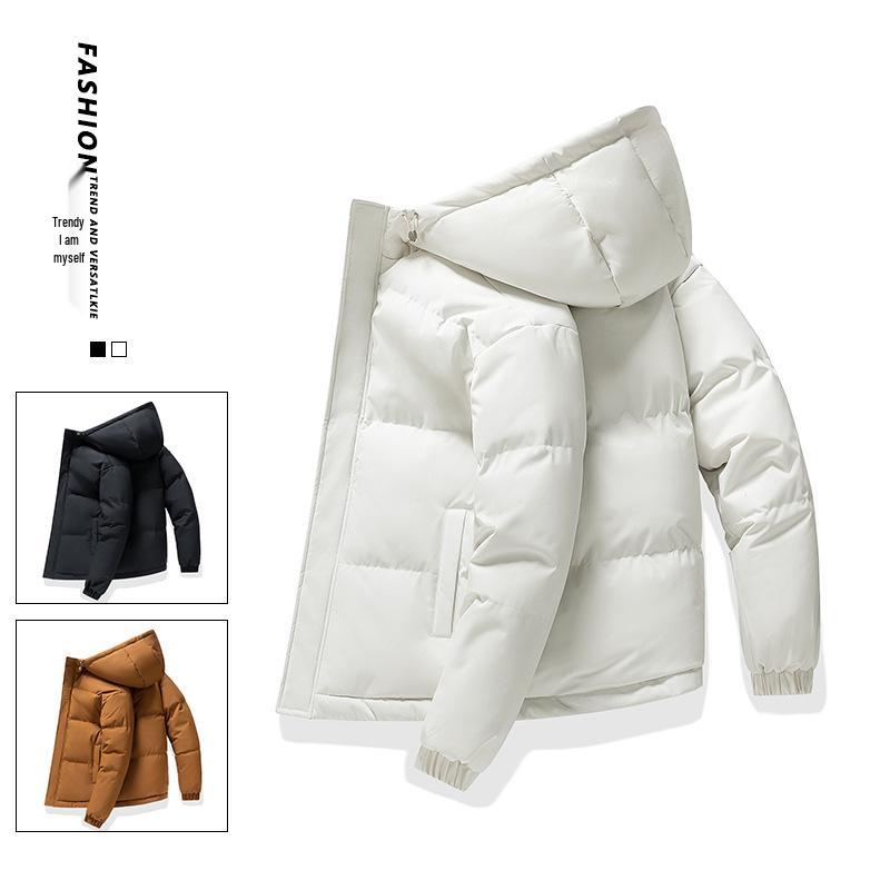 Men's Plus Size Winter Hooded Puffer Jacket - Cotton, Loose, Solid Color, Warm Outerwear