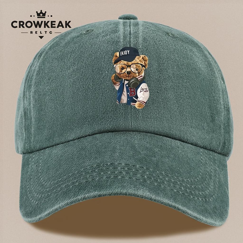 pc Vintage Trendy Baseball Teddy Bear Pattern Print Baseball Cap AllSeason Casual Apparel Accessory Black Papa Trucker Hat