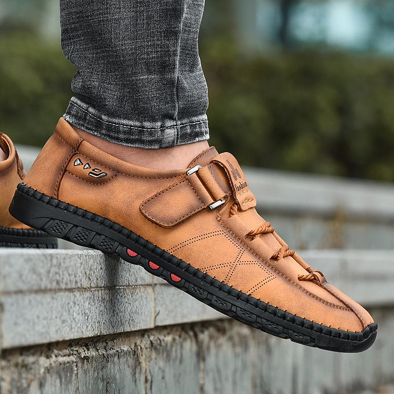 Pánské nadměrné velikosti Ruční šití Měkká podešev Neformální kožené boty Mokasíny