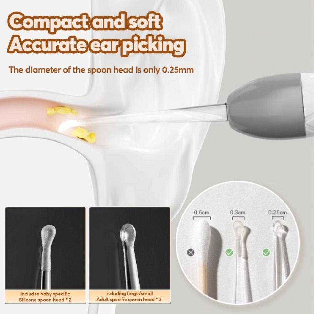 8X Magnifying Glass Luminous Ear Spoon 2 Soft Spoon USB Ear Cleaner LED Light Earpick Adults