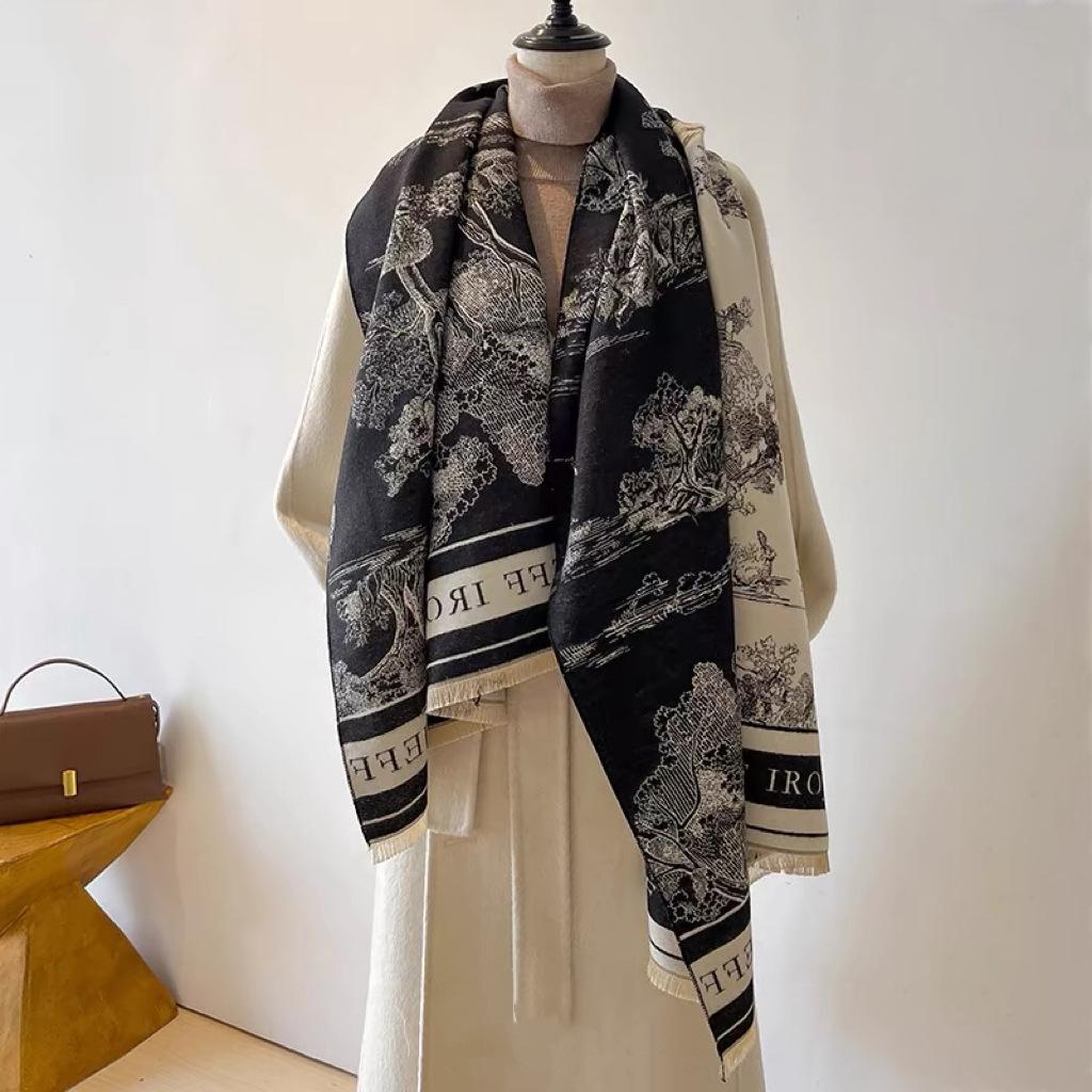 New Black Double-sided Imitation Cashmere Scarf for Women Winter All Match Scarf Shawl Korean Version Dual Use