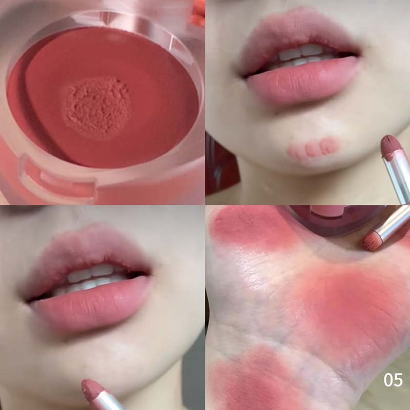 HERORANGE Lip and Cheek Dual-Purpose Lip Mud Lipstick Natural All-match Matte Monochrome Blush Cream with Brush