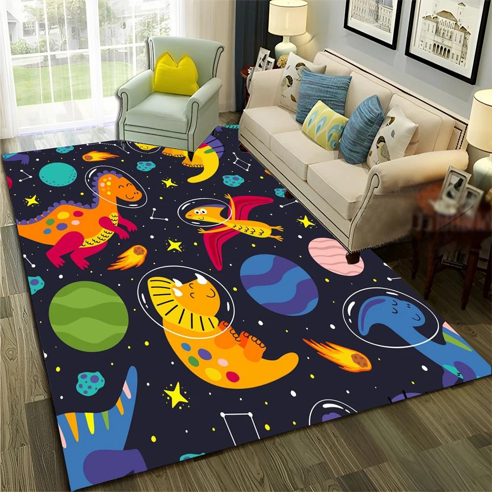 3D Cute Dino Dinosaur Space Cartoon Carpet Rug for Home Living Room Bedroom Sofa Doormat Decor,Child Area Rug Non-slip Floor Mat