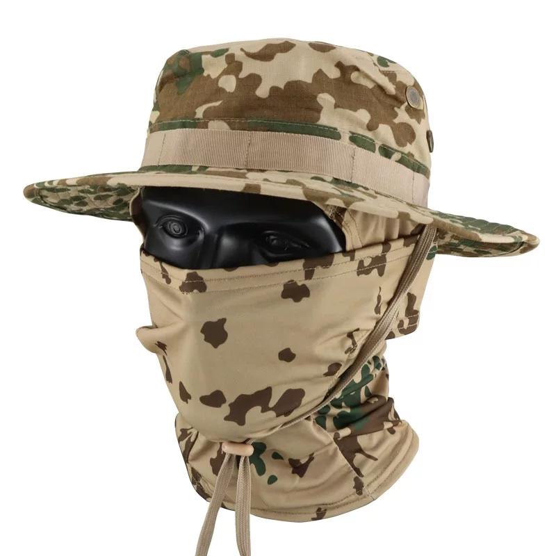 Camouflage Tactical Benny Hat Set Multifunctional Outdoor Fishing Bucket Hat Sun Protection Shade Breathable Round Edge Hat Men
